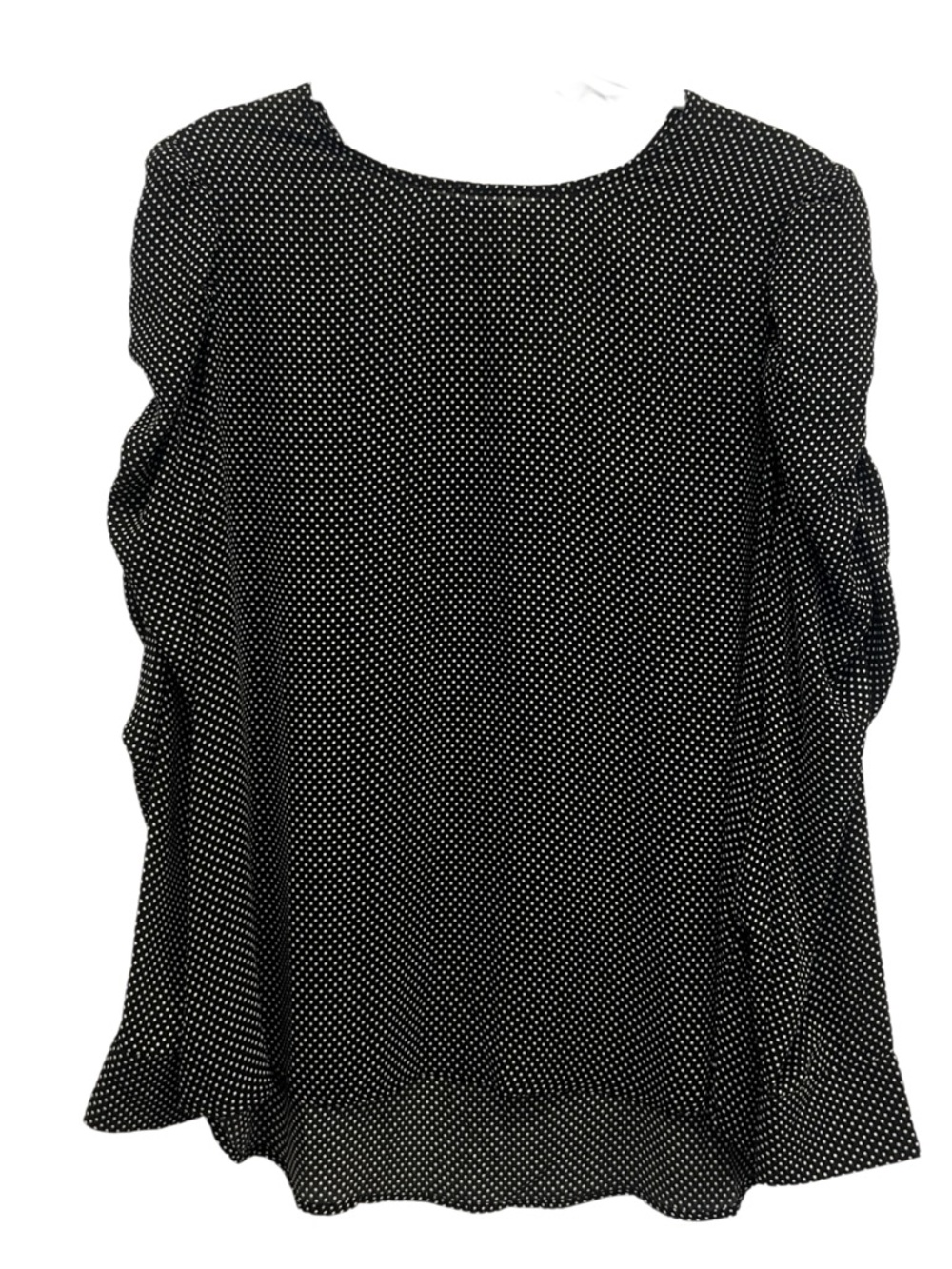 Adrianna Papell Black Polka Dot Ruched Long Sleeve Blouse